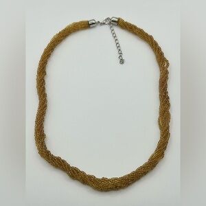 Multi-Strand Golden Glass Beaded Twist Necklace with Adjustable Chain